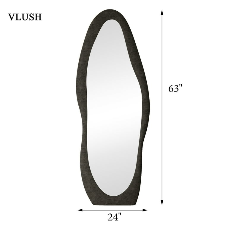 JJUUYOU Large Irregular Wave Wall Mirror - Rustic Black Wood Frame, Hanging Bathroom Bedroom Decor