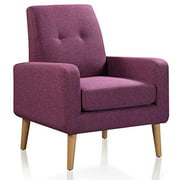 DAZONE Modern Upholstered Accent Chair Comfy Armchair Tufted Button Linen Fabric Single Sofa Arm Chair Living Room Furniture Purple