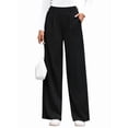 thumbnail image 2 of Wide Leg Pants for Women Dressy Work Business Casual Elastic High Waisted Trousers Ribbed Lounge Palazzo Pants Black S, 2 of 10