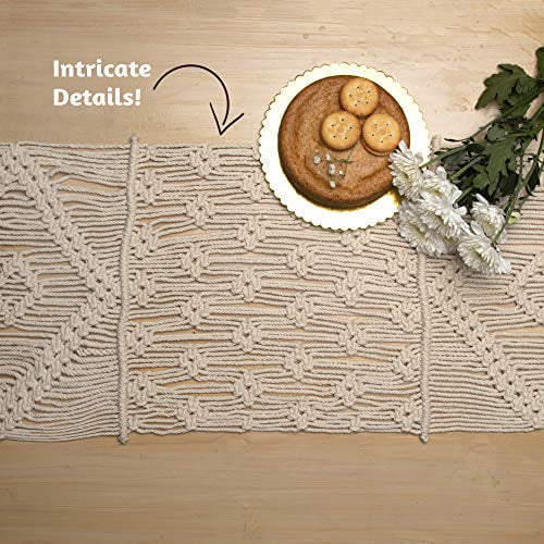 Folkulture Macrame Table Runner or Boho Table Runner for Dining Table Bohemian Table Runner Farmhouse Style for Rustic Wedding Table Decor Vintage Bohemia Style 72 Inches Long 100% Cotton