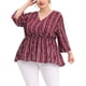 thumbnail image 1 of Agnes Orinda Blusa de Peplum de Talla Grande para Mujer con Rayas Boho de Manga Larga 3X Roja, 1 of 6
