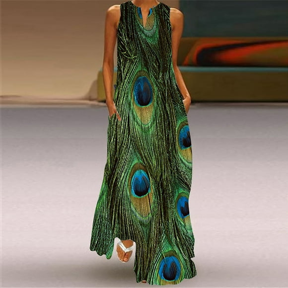T Shirt Dress Women's Casual Long Dress With Striped Floral Print Sleeveless Maxi Dress Petite Dresses on Clearance