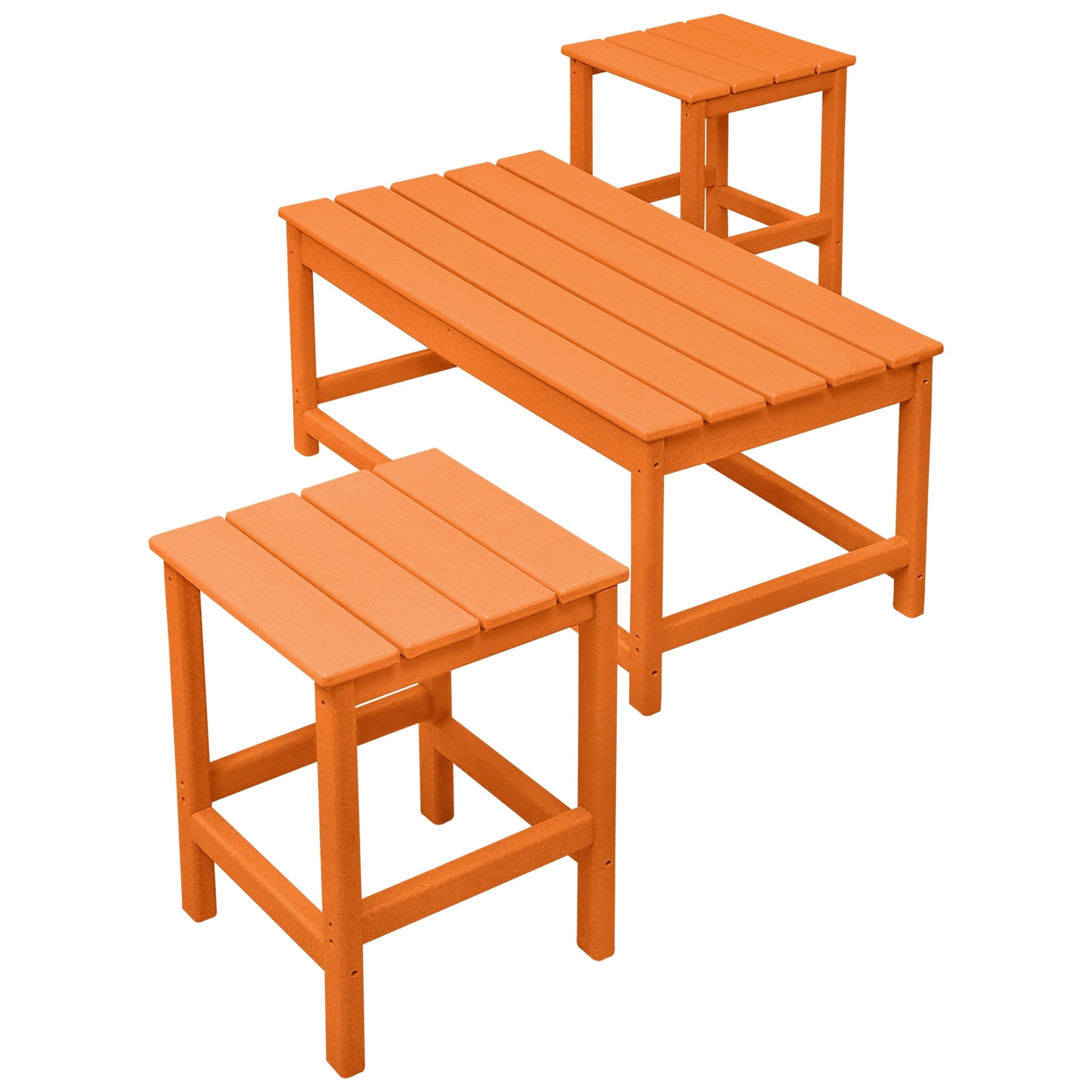 Polytrends  Laguna Hdpe All Weather Outdoor Patio Coffee And Side Tables (3-Piece Set) Orange