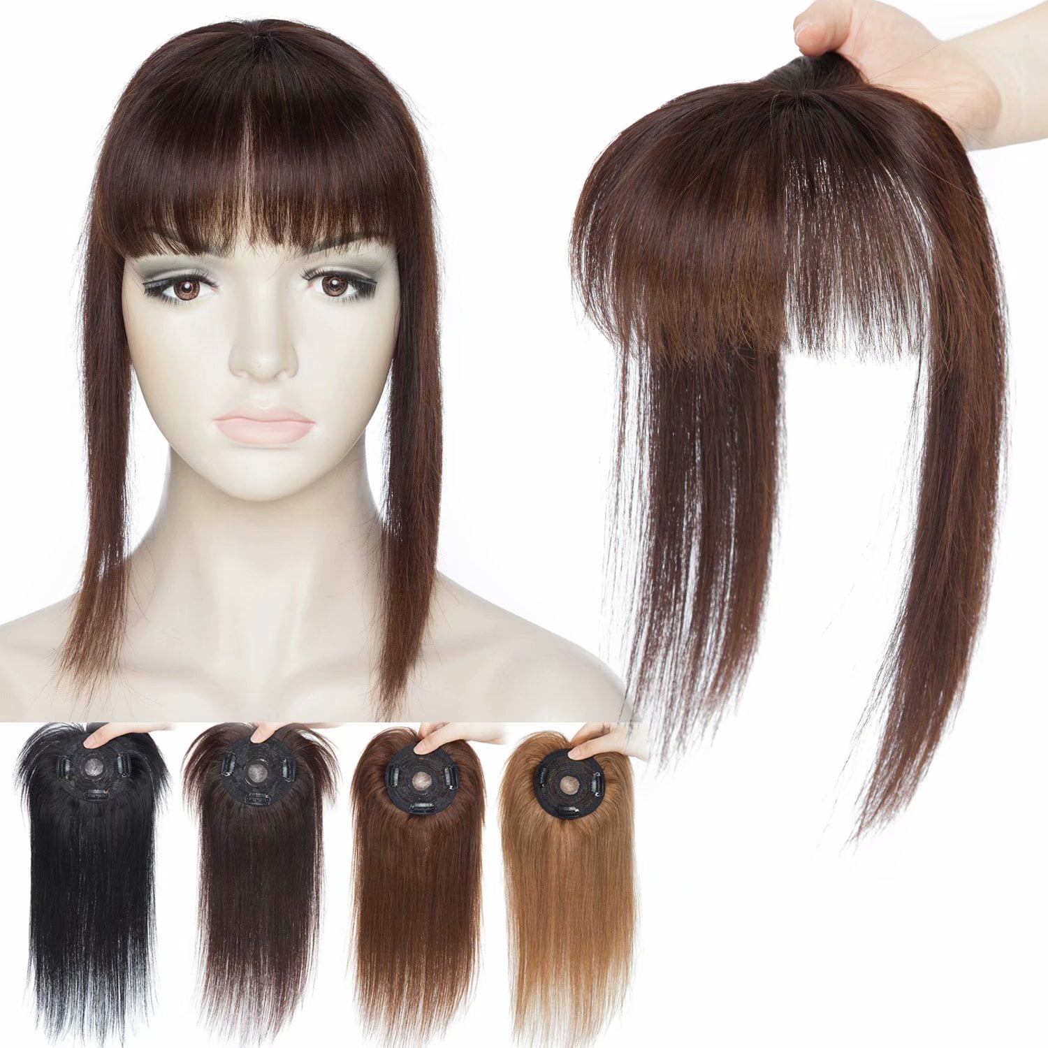 Benehair Seamless 100% Human Hair Silk Mono Base With Bang Women Topper Hairpiece Toupee Top Wig For Thinner Hair US