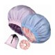 thumbnail image 1 of wonima11 2Pcs Satin lined Shower Cap Reusable，Luxury Waterproof Extra Large Shower Caps Adjustable, Double Layers &Reversible Satin Bonnet Shower Cap for Women(light blue + pink), 1 of 1