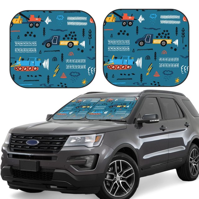 Fotbe Construction Trucks Juego de 2 Piezas de Parasoles para Parabrisas | Bloqueador Solar para Auto | Accesorios Plegables para Protección Solar Interior-Medium