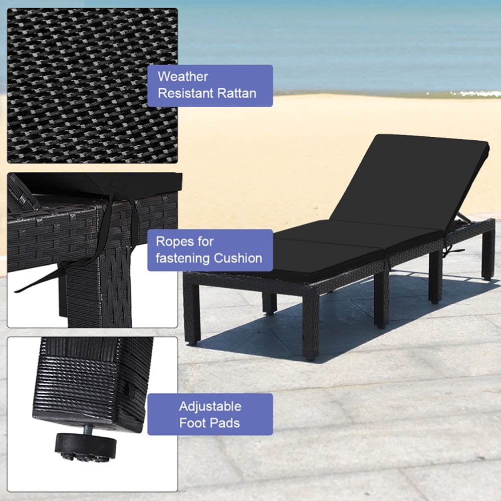 Aimee Lii Patio Rattan Height Adjustable Lounge Chair with 2 Set of Cushion Cover, Patio Loungers, Black & Turquoise Aimee Lii Patio Rattan Height Adjustable Lounge Chair with 2 Set of Cushion Cover, Patio Loungers, Black & Turquoise