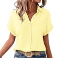 thumbnail image 2 of Linen Button Down Shirts For Women Solid Color Work Blouses Womens Gauze Tops Gauze Shirts Womens Summer Tops Peasant Blouse Beach Vacation Tshirts Oversized Linen Shirts For Women Yellow XL, 2 of 7