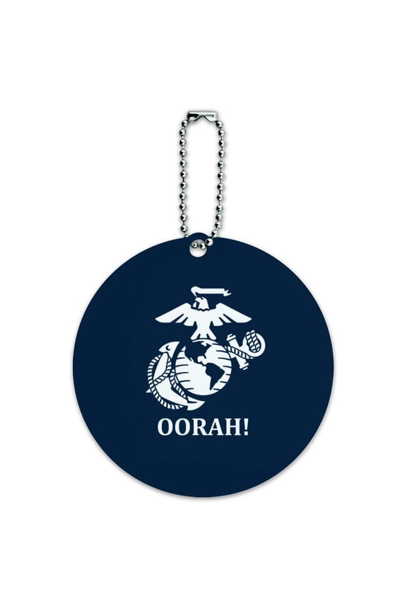 Oorah! Marine Corps USMC White on Blue Officially Licensed Round Luggage ID Tag Card Suitcase Carry-On