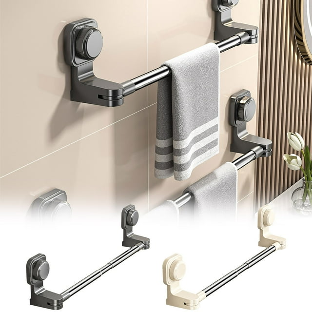 Suction Cup Towel Rack Punch-Free Wall-Mounted Towel Bar Moisture-Resistant Material Powerful Suction Removable Organizer for Bath Towels, Washcloths, Accessories 1 Pack Modern Design