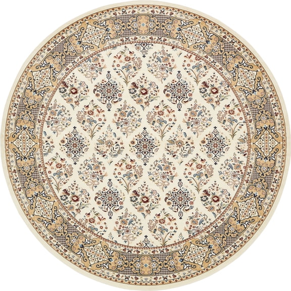 Rugs.com Rabia Collection Rug – 10' Round Ivory Low Rug Perfect For Kitchens, Dining Rooms