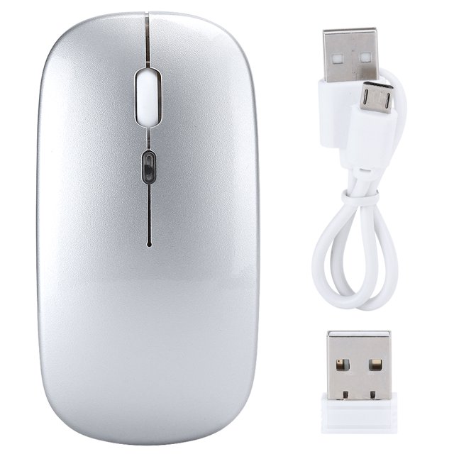 Ratón inalámbrico 2,4G, ratón inalámbrico USB recargable para juegos con luz LED colorida plateada