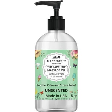 Maccibelle Unscented Natural Sensual Massage Oil for Couples Therapeutic Massage with Vitamin E and Aloe Vera a for Soothing, Calming and Muscle Relief - Fragrance Free- 8 oz
