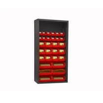Durham 5003-30-1795 12 Guage Enclosed Shelving with 30 Red Hook on Bins, Gray - 36 x 18 x 72 in.