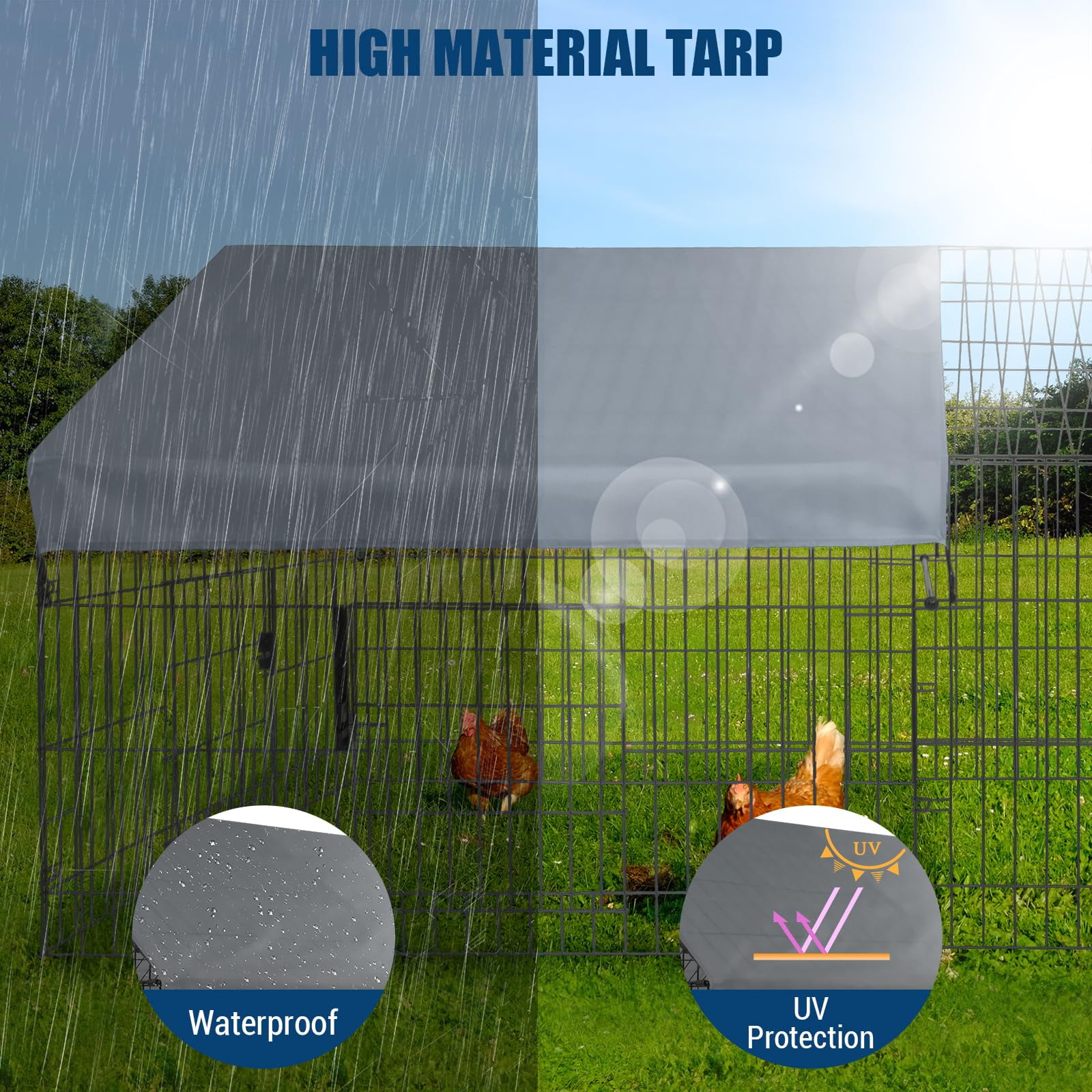 Kselythan 86"x40"x40"Large Metal Chicken Coop,Metal Pet Playpen With Waterproof Cover,Small Animal Cage,Outdoor Backyard Farm Pet Playpen for Rabbit,Duck,Chinchillas