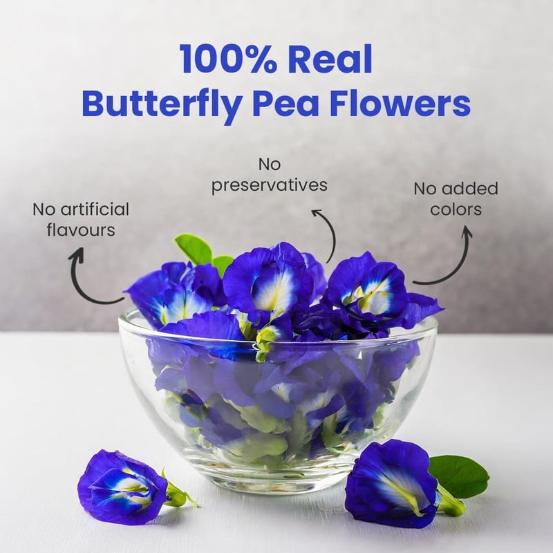 BLUE TEA - Butterfly Pea Flower Tea - 100 Count - Pyramid Plant Based Tea Bag - Herbal Tea - Flower Based - Caffeine Free - Zipper Pack