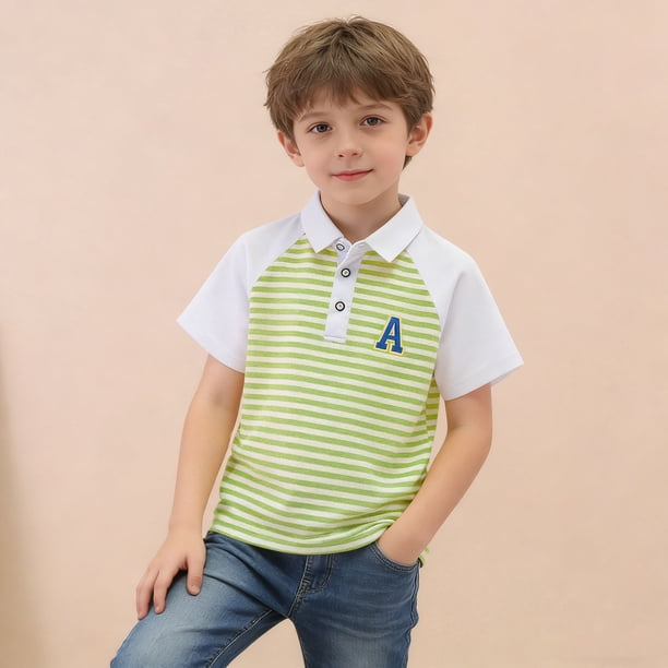 Blusa y camisa de manga corta con cuello vuelto para niños, camisa informal de manga corta con botones y solapa estampada para niños y niñas, parte superior de poliéster para niños