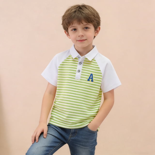 hengsof Chemise à Manches Courtes pour Garçons, Col à Revers, Imprimé à la Mode, T-Shirt Décontracté à Boutons pour l'Été, Coton Doux, Uniforme Scolaire Quotidien, T-Shirt pour la Rentrée des Enfants
