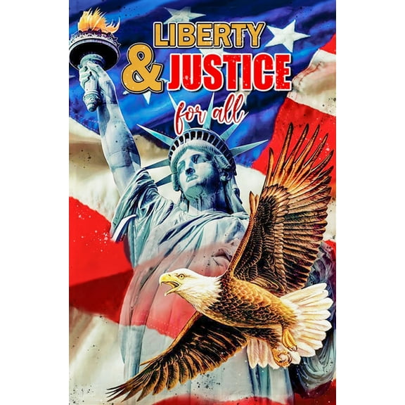 Liberty and Justice for All American Flag Sublimated Double Sided Deluxe Garden Flag 12" x 18" 3ply 600 Denier 110 Knitted Polyester SGF027