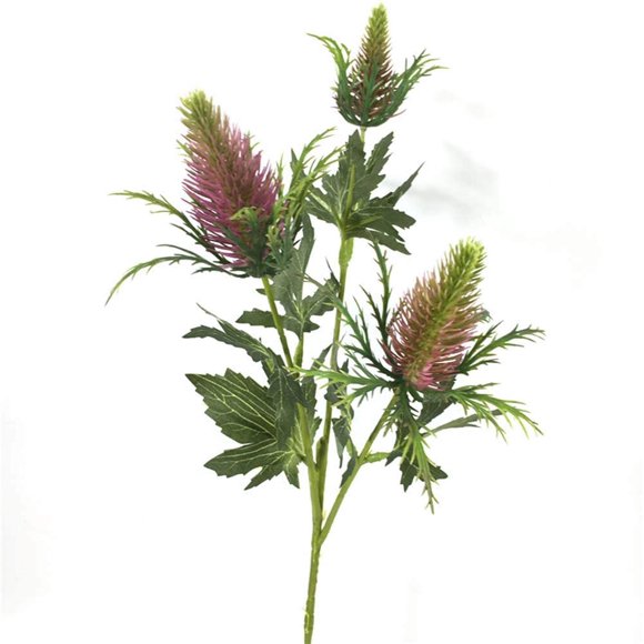 Simulation Eryngium Plant Plastic Artificial Flower Wedding Bouquet Bride Eryngium Flower Home Decor Fake Plants Garden Party Decoration(B Purple)
