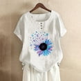 thumbnail image 2 of USSUMA Womens Blouses Tops Dressy Sunflower Print Tops for Women Casual Summer Round Neck Plus Size Tunic Women's Short Sleeve Plus Size Linen Cotton Graphic T-Shirts Trendy, 2 of 5