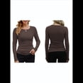 thumbnail image 2 of Camisetas Básicas Ajustadas Informales de Cuello Redondo y Larga Acanaladas para Mujer Marrón XXL, 2 of 6