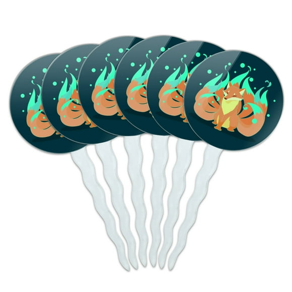 Kitsune Nine-Tailed Fox Cupcake Picks Toppers Decoration Set of 6