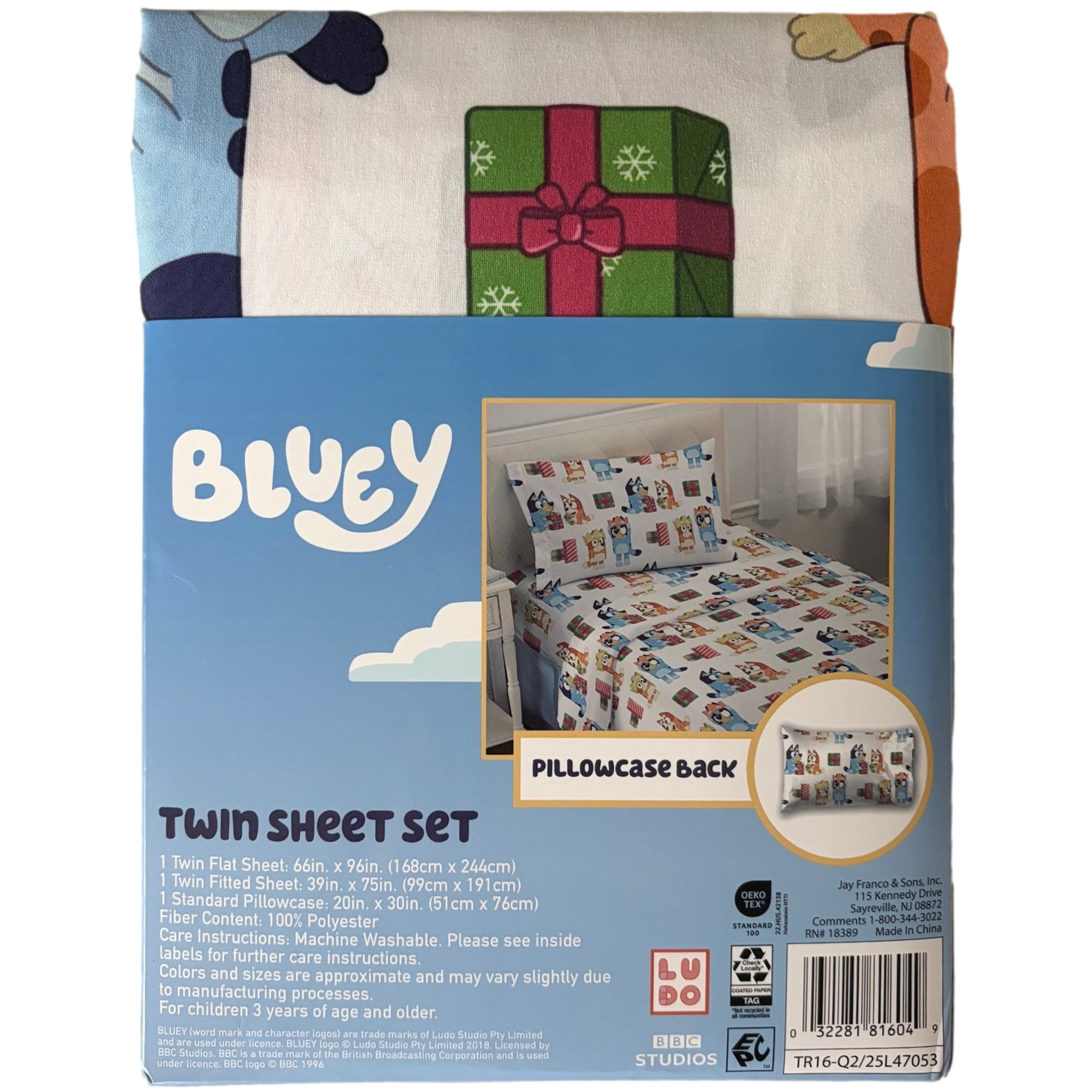 Bluey Kids Twin Microfiber Sheet Set, Bluey & Bingo Christmas Bed Sheets
