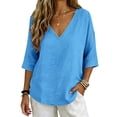thumbnail image 7 of Breathable Everyday Tshirts Fitted Tops for Women Cotton Tee Shirts for Women Flowy Tops for Women Boho T Shirts for Women Womens Cotton Tshirts Linen T Shirts for Women Peasant Blouse, 7 of 7