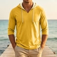 thumbnail image 2 of Men's Solid 3/4 Sleeve Pullover Hoodie, Casual V‑Neck Drawstring Hooded Athletic Sweatshirt for Street & Daily Wear, 2 of 8