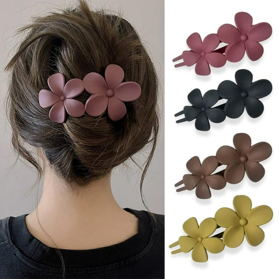 Flower Hair Clips, Matte French Barrettes, Black Floral Hairpins, Claw Clamps, Non-Slip, Elegant Accessories for Women, Girls, Wedding, Summer Party Decorations, 4Pcs