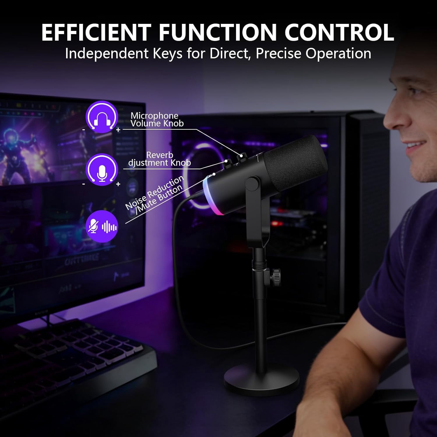 USB XLR Dynamic Podcast Microphone with RGB Lighting for Streaming Gaming