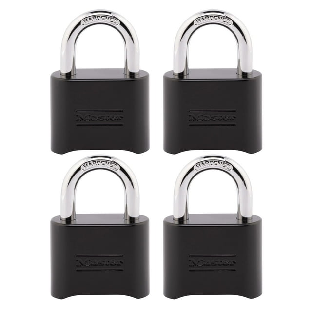 Cerradura de combinación Master Lock 178EC4 negra, paquete de 4
