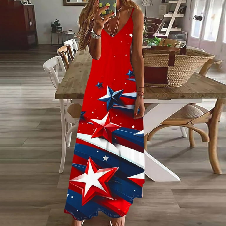 Cleaning 4Th of July Patriotic Dresses for Women American Flag Printed  Sundress Deep V Neck Maxi Tank Dress Light Breathable Summer Dress Loose  Flliter Hem Beach Dresses Vacation Outfits - Walmart.com