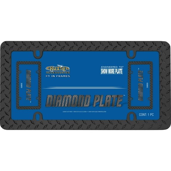 Black Diamond Plate License Plate Frame Free Screw Caps Included
