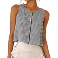 thumbnail image 4 of Craaazy Débardeur Réversible à Imprimé Rayé pour Femme Sans Manches avec Boutons Blouse Courte pour l'Été Cadeaux, 4 of 9