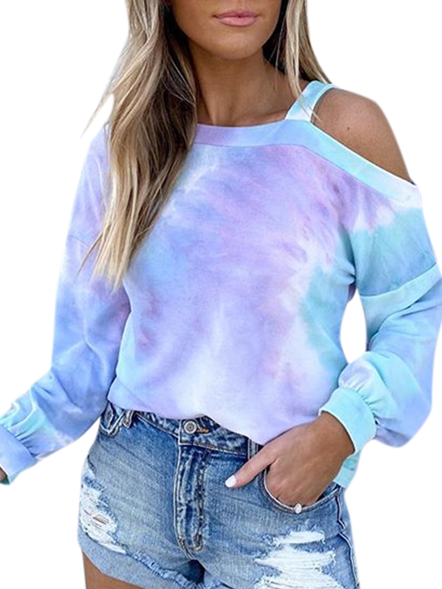 tie dye off the shoulder sweatshirt