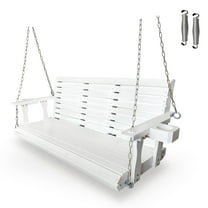 Fortune Candy 3 Person Outdoor Wood Hanging Swing, Heavy Duty 880 lbs Wood Porch Swing, White-5ft