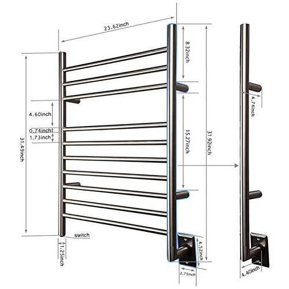 HEATGENE Hot Towel Warmer for Bath Hardwired Heated Drying Rack Brushed Polish, Size: 31.5, Other