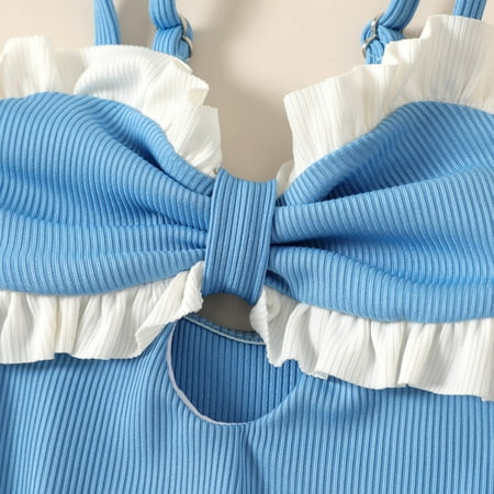 

kpoplk Girls Swimsuits Toddler Summer Sleeveless Girls Blue Colour Green Ruffles Swimwear Swimsuit Cute Swimsuits For Girls(Blue)