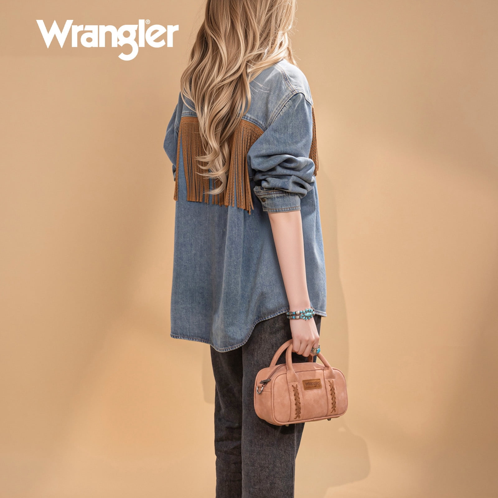 Wrangler Barrel Bag Retro Top Handle Bags with Crossbody Strap Boston Satchel Purse and Handbag Women, Light Pink