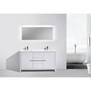 Kubebath 60″ Double Sink High Gloss White Modern Bathroom Vanity with White Quartz