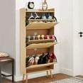 thumbnail image 2 of Armoire à Chaussures Yiwa en Rotin à Dessus Rabattable, Rangement Compact pour l'Entrée avec 3 Portes Rabattables et Tiroirs pour 12-15 Paires, 2 of 7