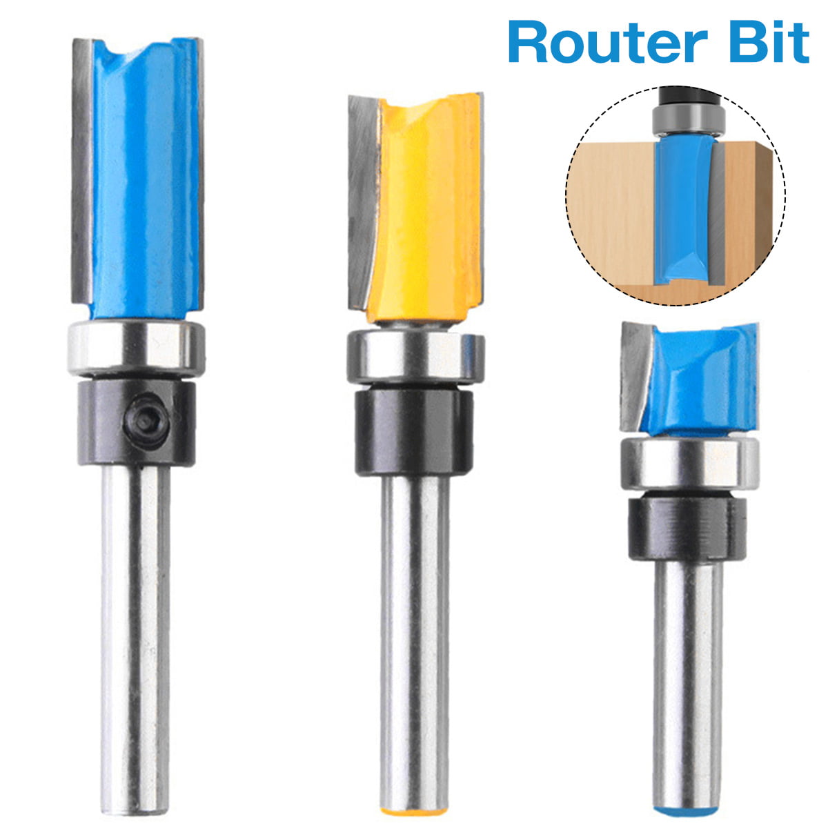 Straight Router Bit 1/4 1/2”Shank Flush Trimming Bit Template Milling Cutter 