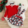 thumbnail image 5 of Mercatoo Toddler Baby Girl Christmas Outfit Plain Ribbed Shirts Tops Xmas Printed Suspender Skirts Hairband Kids Clothes Set, 5 of 8