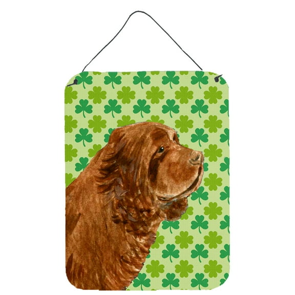 Sussex Spaniel St. Patricks Day Shamrock Portrait Wall or Door Hanging Prints
