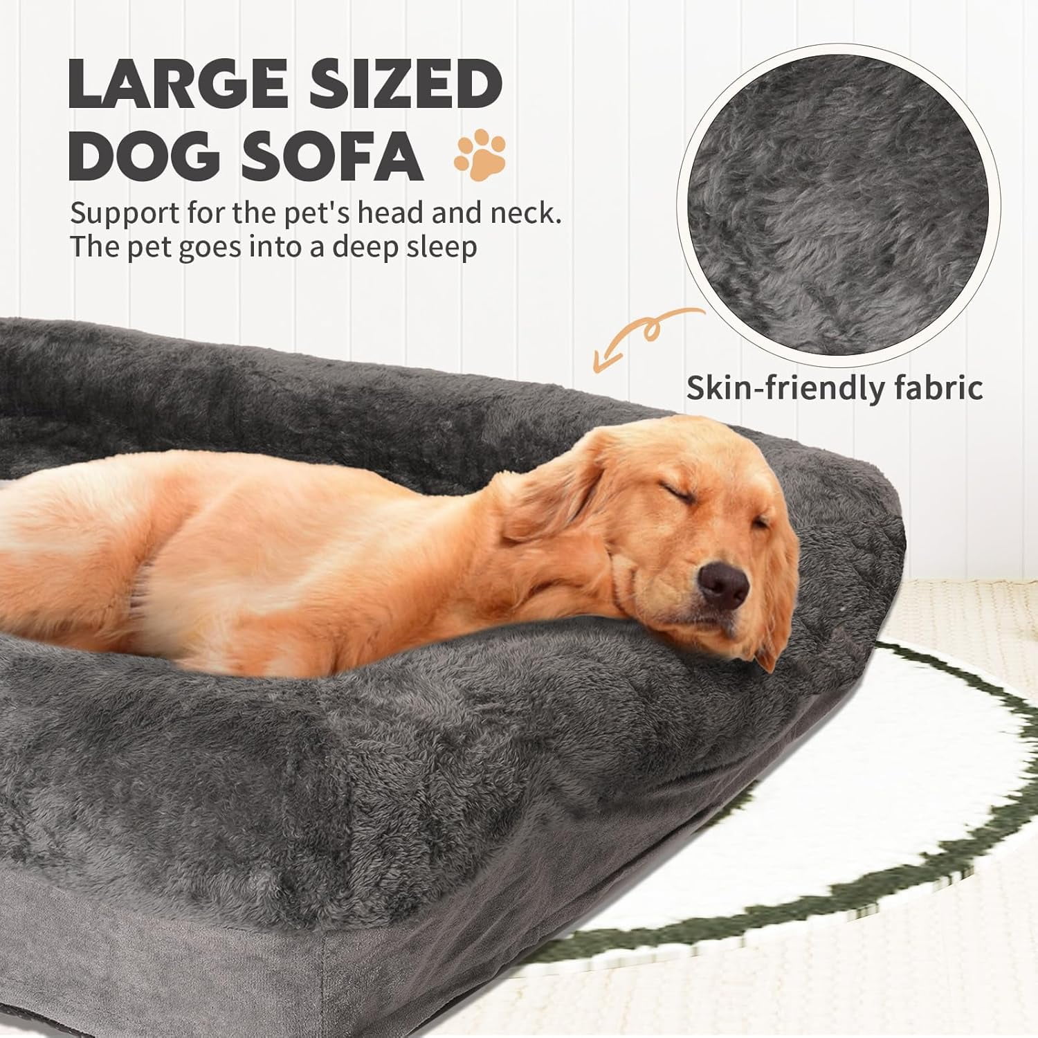 Dog Bed Waterproof Medium/Large Sized XL Foam Pet Beds Removable Washable Cover Dog Sofa Egg Crate Foam Support with Zipper Bottom Bolster Deluxe Plush Mat (34.6x26x7.5in+Grey)