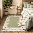 thumbnail image 4 of Lahome Washable 3'x5' Scalloped Area Rug, Green Floral Boho Rugs for Living Room, Ultra-Thin Soft Non-Slip Low-Pile Stain Resistant Carpet for Bedroom Dining Room Office, Green, 4 of 11