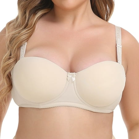 

PEASKJP Bras for Women Full Coverage Breathable Push Up Bra Deep V Plunge Underwire T-Shirt Bra Multiway 2 Cups Up Lingerie for Women Plus Size 44 Beige