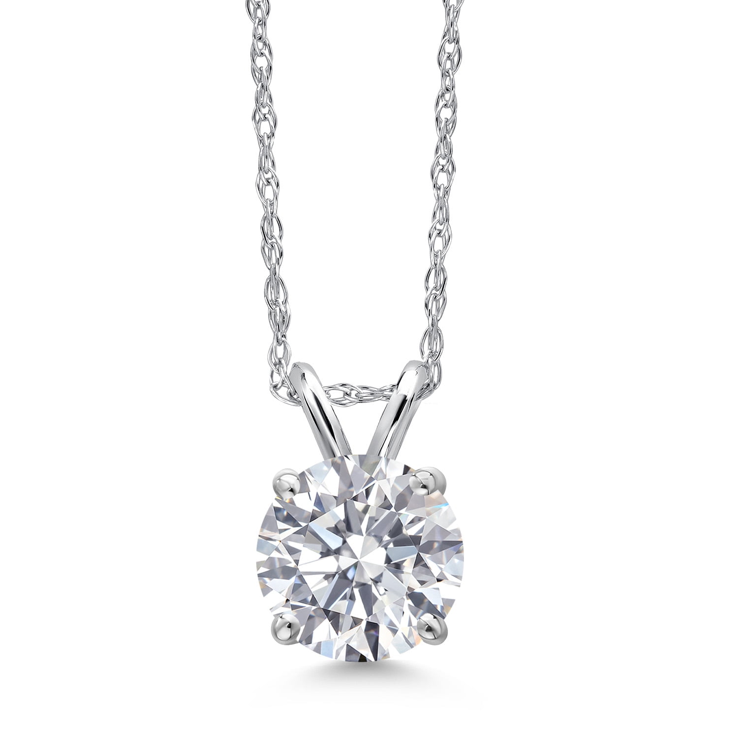 Gem Stone King 14K White Gold Lab Grown Diamond Pendant Necklace for Women | 0.74 Cttw | Gemstone April Birthstone | Round 6MM | DEF Color | VVS-VS Clarity | With 18 inch Chain